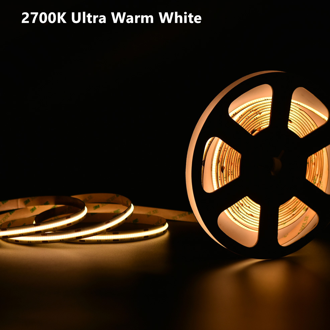 FCOB LED Strip 16.4FT/5M CRI90 320LEDs/m 8W/m 12V/24V Dimmable LED Light Ribbon Indoor Use