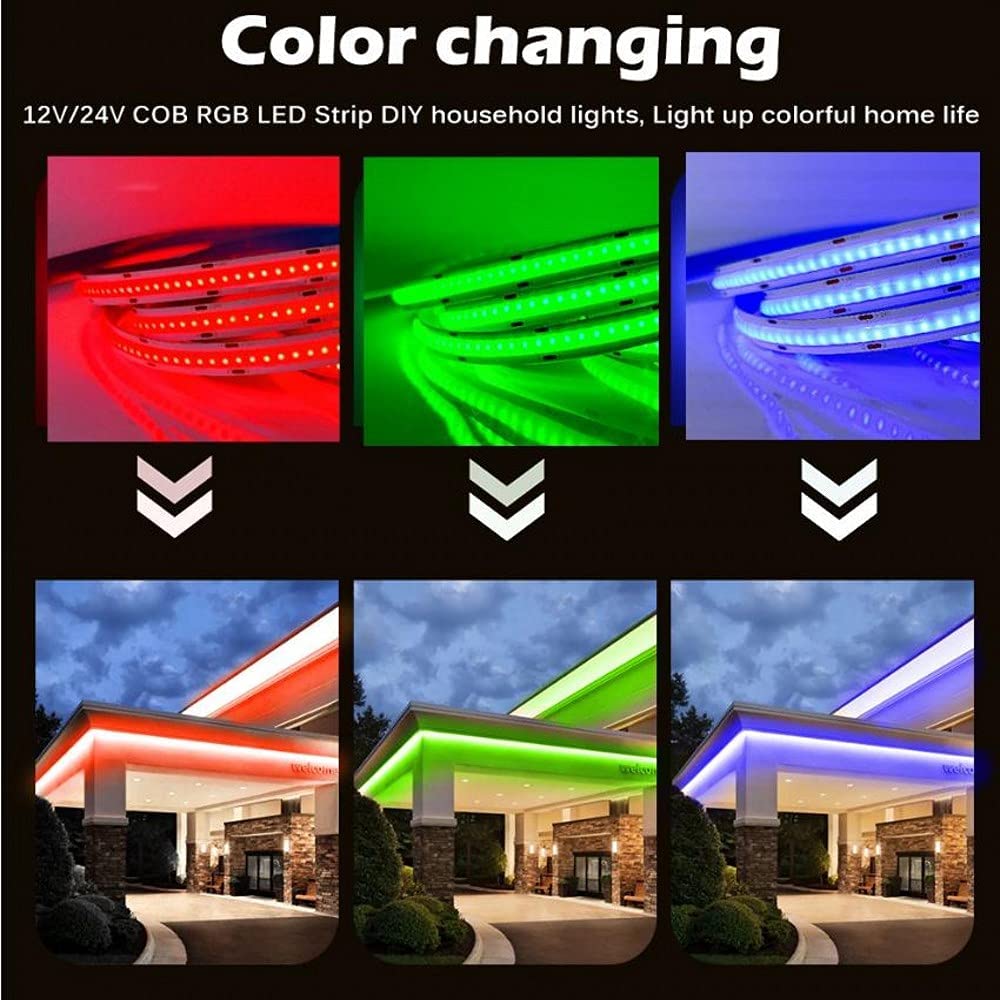 Multi-colors FCOB LED Strip 16.4FT/5M Dot Free 840LEDs/M 14W/M 24V RGB LED Light Tape