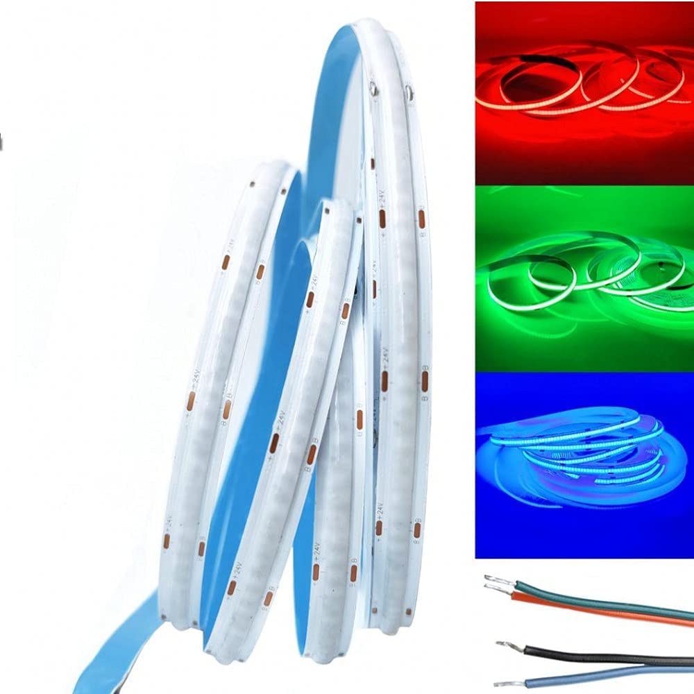 Multi-colors FCOB LED Strip 16.4FT/5M Dot Free 840LEDs/M 14W/M 24V RGB LED Light Tape