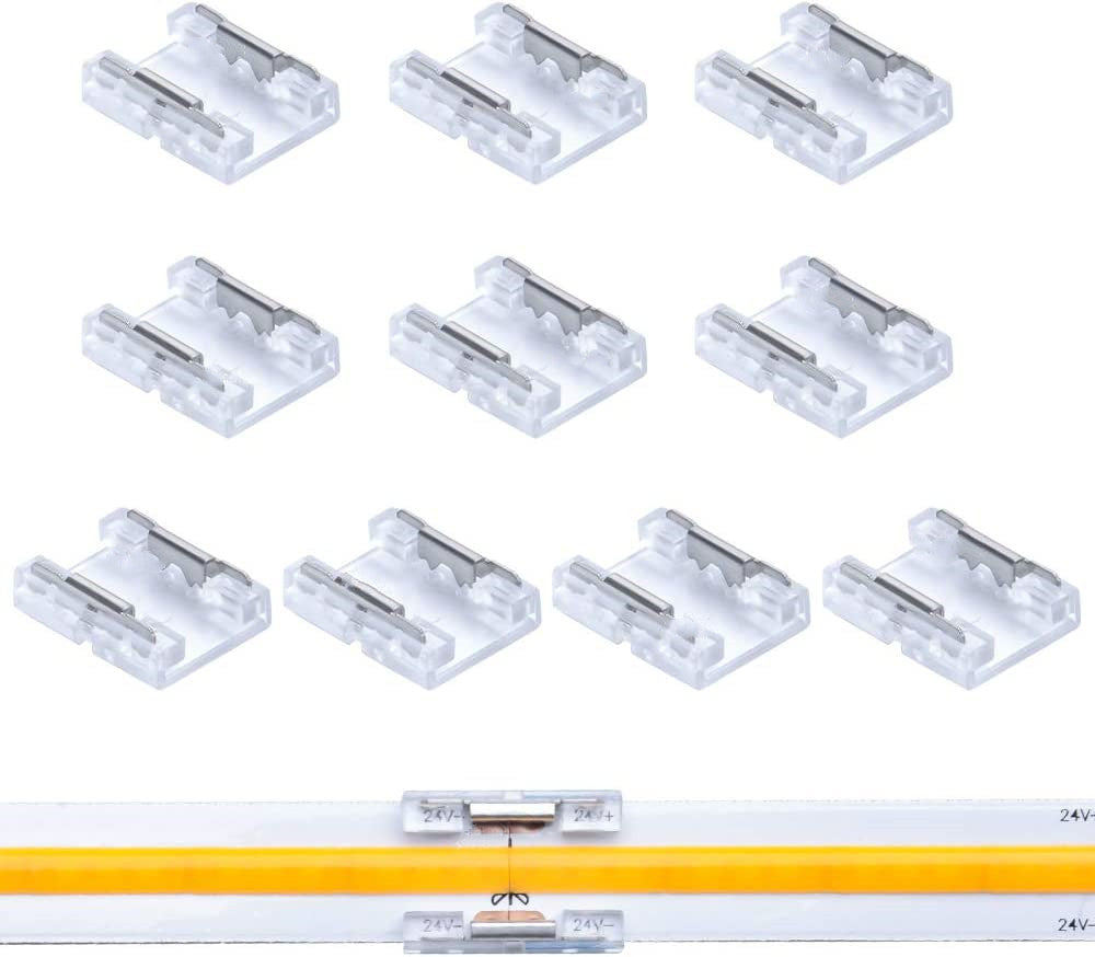 10PCS PACK COB LED Strip Connectors Solderless Snap Down 2 Conductors Connectors for 8mm 10mm Wide COB Flex LED Strips