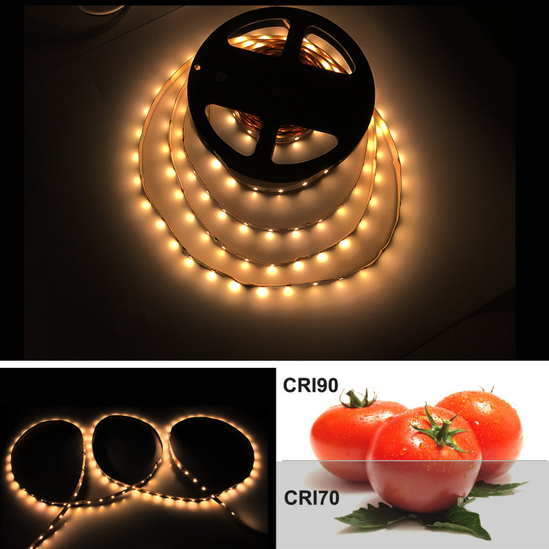 High CRI 90 LED Strips,  Flexible 5M LED Strips, SMD2835-300 60 LEDs 1000LM Per Meter 8mm Wide Tape