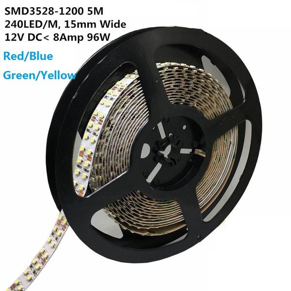 12V Red/Blue/Green/Yellow Dimmable LED Strip Light 15mm Double Row SMD3528-1200 1200LM 240 LEDs/Mtr