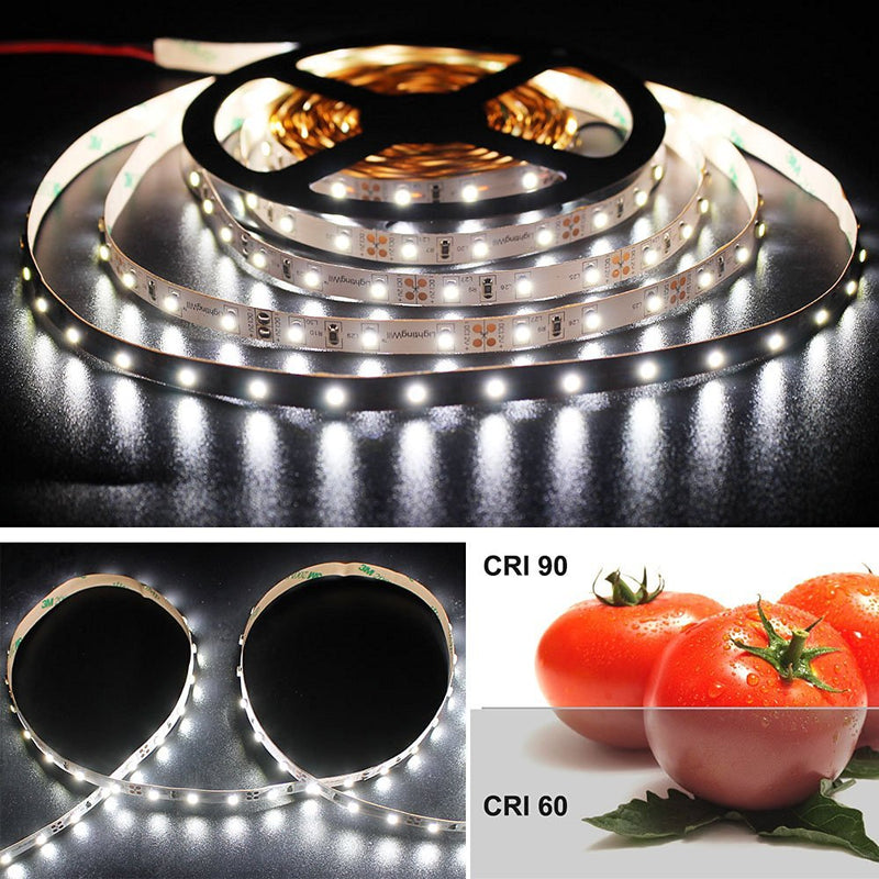 High CRI 90 Strip Light LED, Flexible 12V LED Strips, SMD3528-300 60 LEDs 300LM Per Meter, 8mm Wide Tape