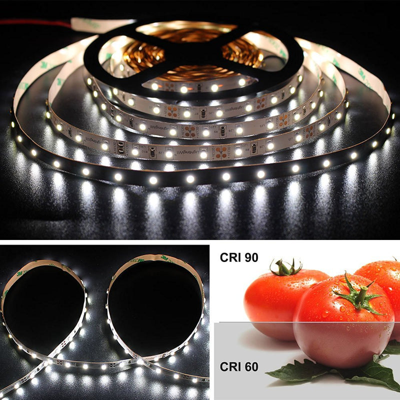 High CRI 90 Strip Light LED, Flexible 12V LED Strips, SMD3528-300 60 LEDs 300LM Per Meter, 8mm Wide Tape