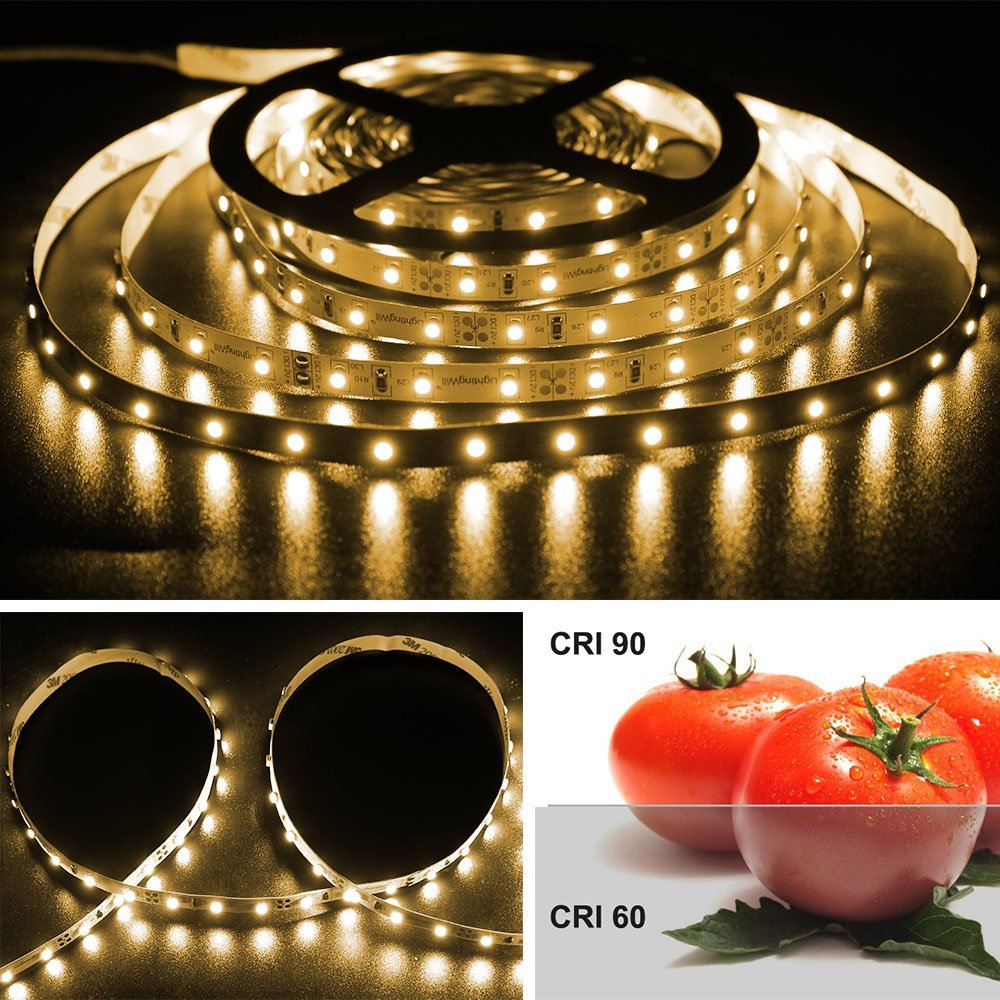 High CRI 90 Strip Light LED, Flexible 12V LED Strips, SMD3528-300 60 LEDs 300LM Per Meter, 8mm Wide Tape