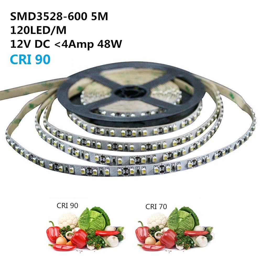 High CRI 90 LED light strips 5Meter (16.4ft) SMD3528-600 120 LEDs 600lm/Mtr Flexible LED Strips