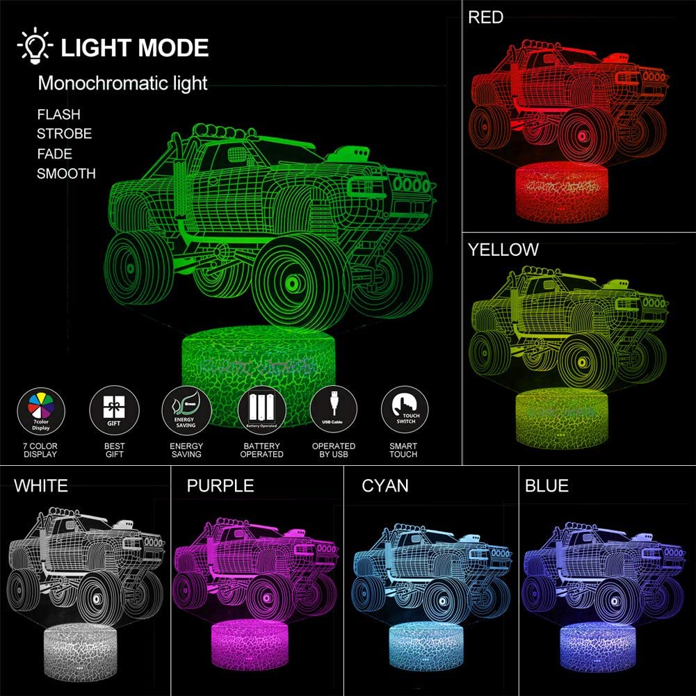 Transportation Images 3D Illusion LED Night Light w/  16 Colors Remote Touch Switch Adjustable Brightness for Kids Bedroom Decoration