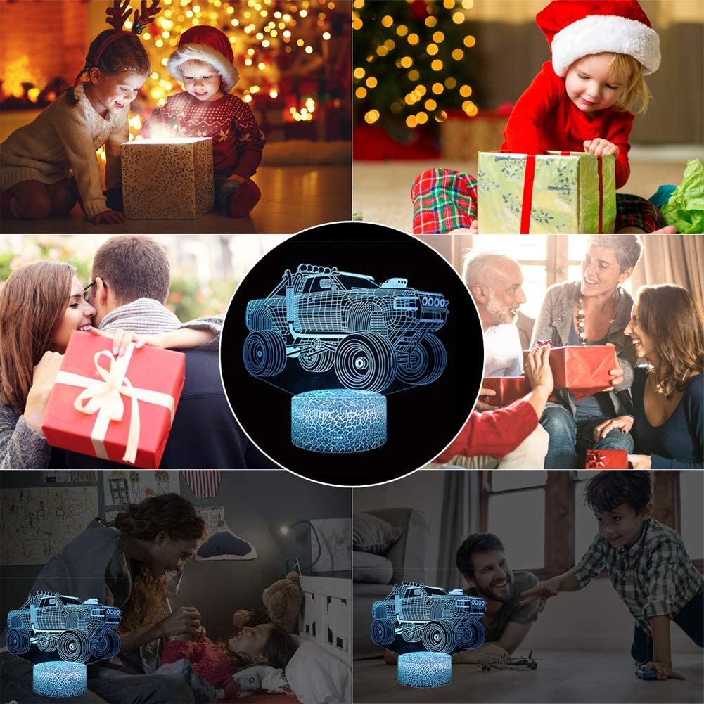Transportation Images 3D Illusion LED Night Light w/  16 Colors Remote Touch Switch Adjustable Brightness for Kids Bedroom Decoration
