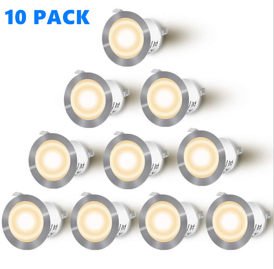 10 Pack Outdoor Recessed LED Deck Lights Kits IP67 Waterproof Inground LED Step Lights Kit for Garden, Yard, Steps， Bath Room and Kitchen