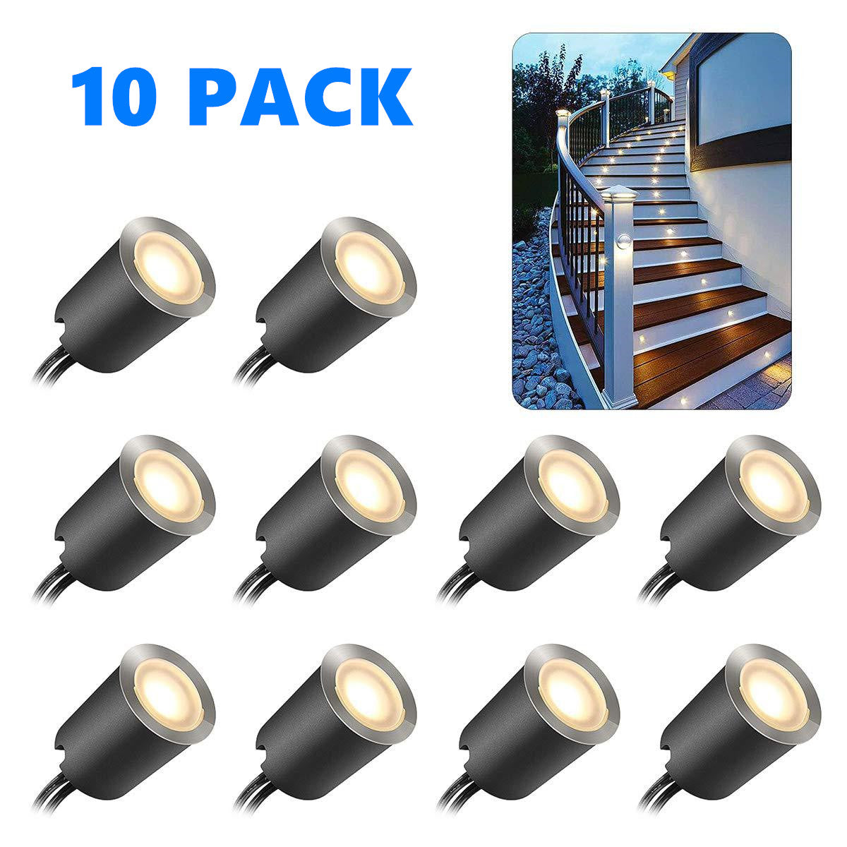 10 Pack Outdoor Recessed LED Deck Lights Kits IP67 Waterproof with ...