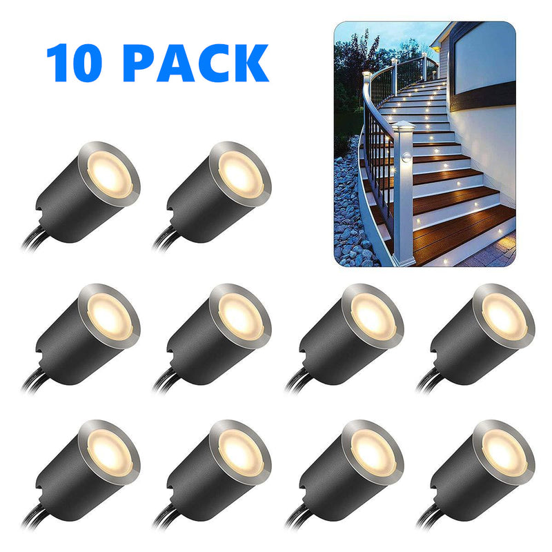 10 Pack Outdoor Recessed LED Deck Lights Kits IP67 Waterproof with Black Protection Shell LED Step Light for Garden/Yard/Steps/Bath Room/Kitchen