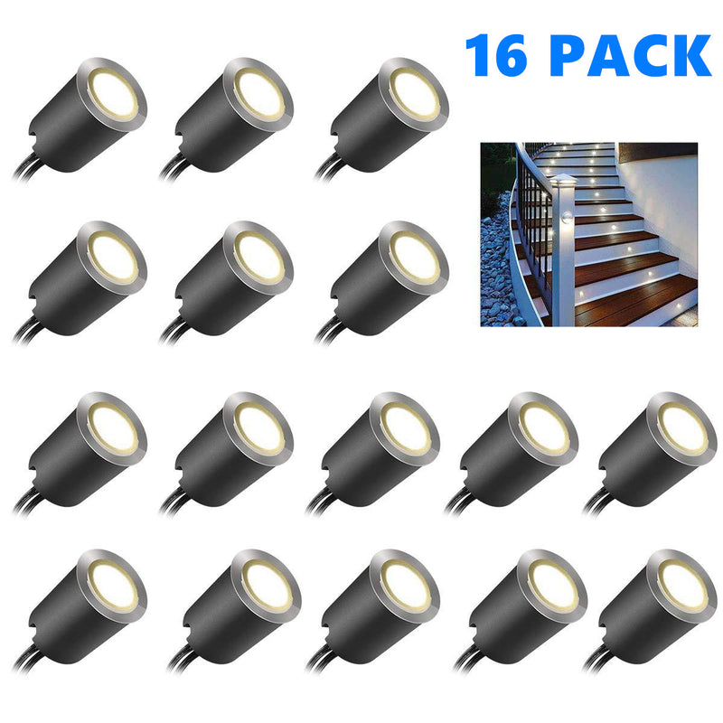 16 Pack Outdoor Recessed LED Deck Lights Kits IP67 Waterproof with Black Protection Shell LED Step Lights Kit for Garden/Yard/Steps/Bath Room/Kitchen