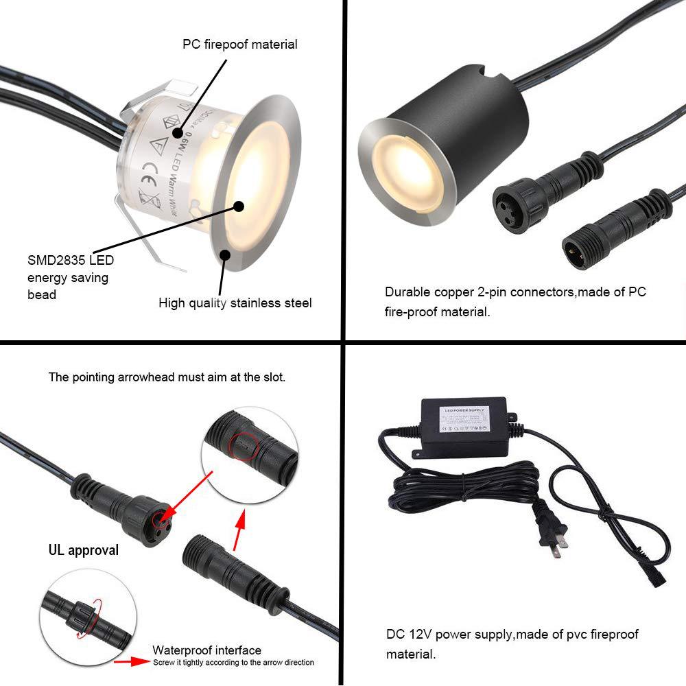 16 Pack Outdoor Recessed LED Deck Lights Kits IP67 Waterproof with Black Protection Shell LED Step Lights Kit for Garden/Yard/Steps/Bath Room/Kitchen