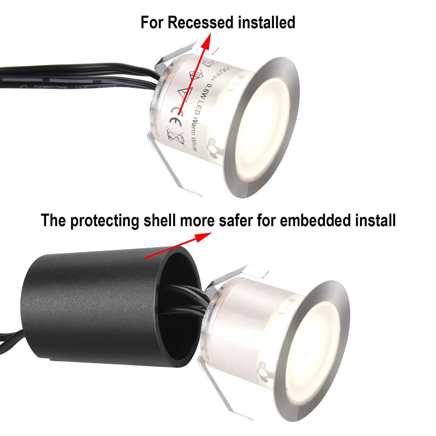 16 Pack Outdoor Recessed LED Deck Lights Kits IP67 Waterproof with Black Protection Shell LED Step Lights Kit for Garden/Yard/Steps/Bath Room/Kitchen