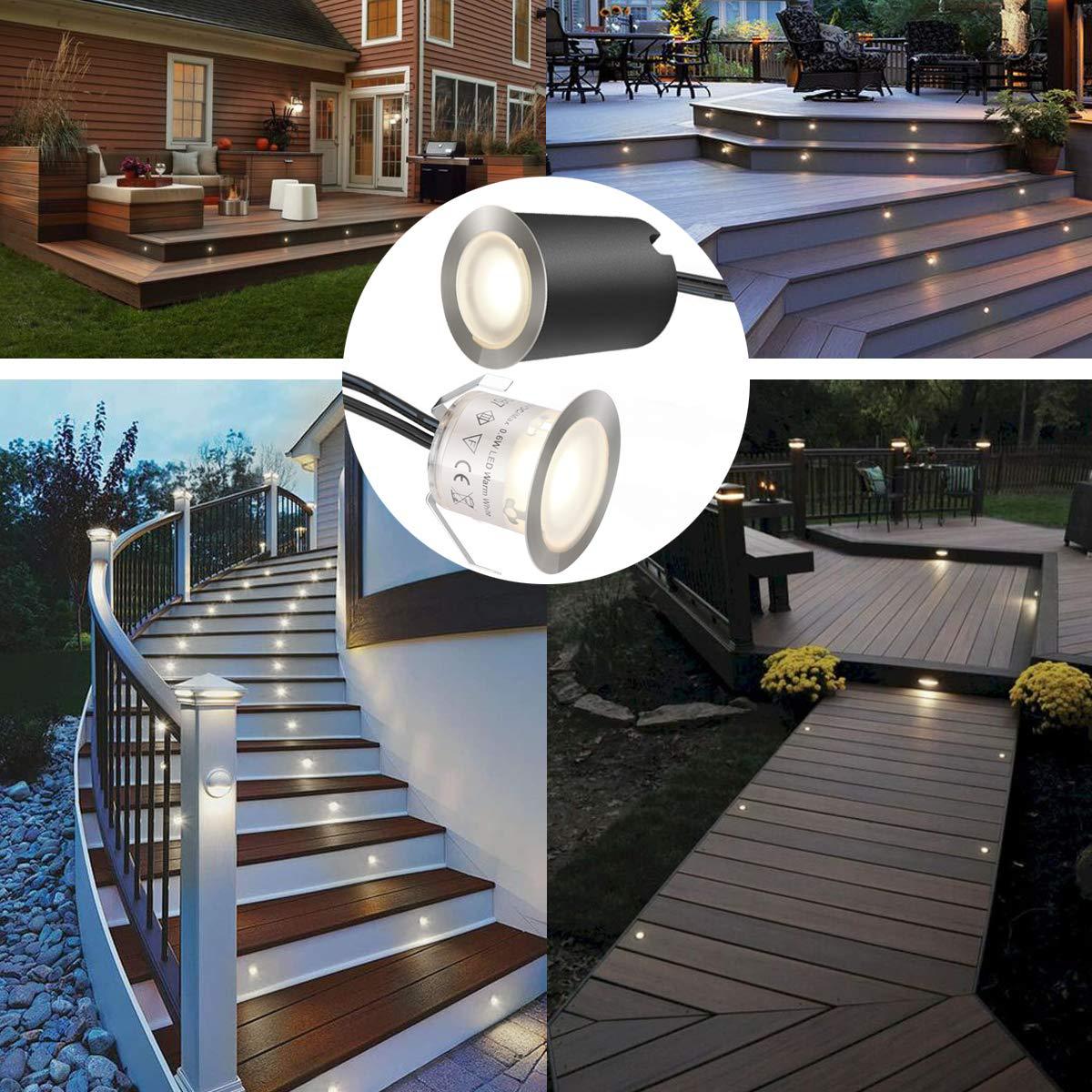 16 Pack Outdoor Recessed LED Deck Lights Kits IP67 Waterproof with Black Protection Shell LED Step Lights Kit for Garden/Yard/Steps/Bath Room/Kitchen