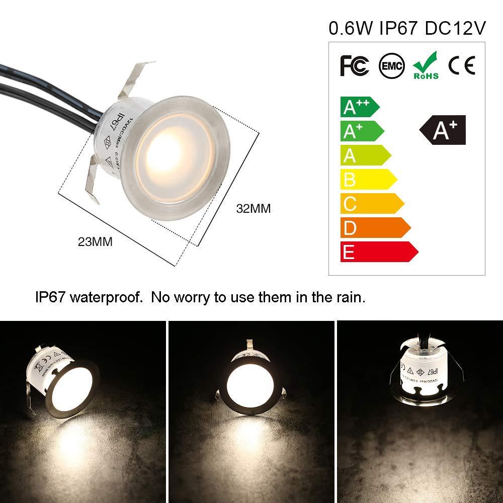 10 Pack Outdoor Recessed LED Deck Lights Kits IP67 Waterproof Inground LED Step Lights Kit for Garden, Yard, Steps， Bath Room and Kitchen