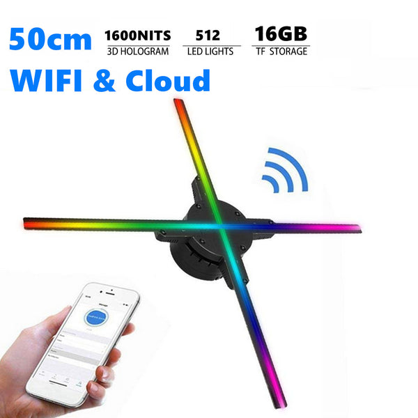 Free Shipping 50cm 3D Hologram LED Fan w/ 720pcs LEDs in 1600nits WiFi App & Clould Control