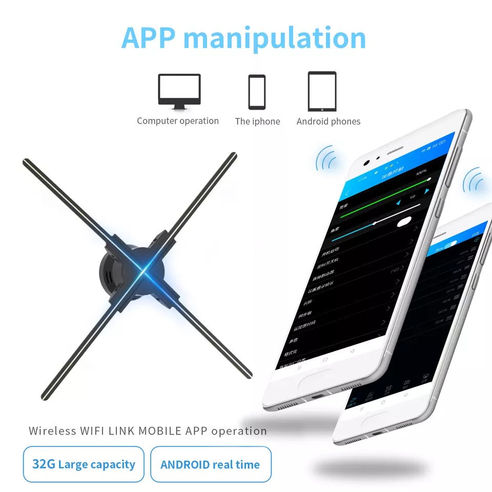 Free Shipping (56F) 56cm 3D Hologram Fan WiFi App Control 4 Blades 2200cd/m2 672PCS LEDs Advertising Display