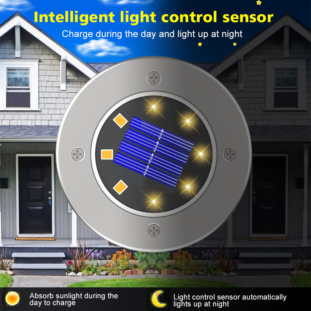 12 pack Solar Light Outdoor 8 LED Waterproof Sidewalk Disk Lights Solar Powered Landscape Lighting