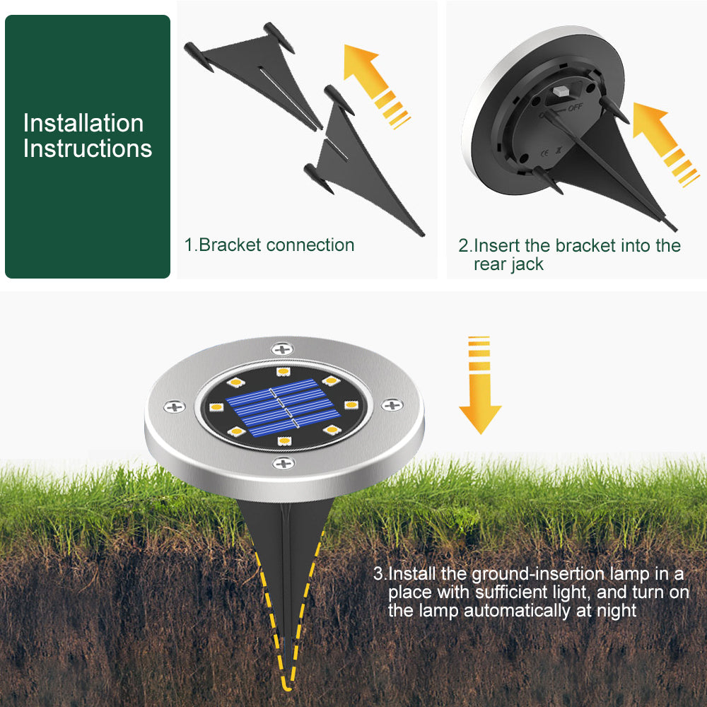 12 pack Solar Light Outdoor 8 LED Waterproof Sidewalk Disk Lights Solar Powered Landscape Lighting