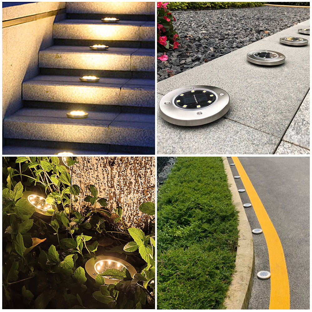 12 pack Solar Light Outdoor 8 LED Waterproof Sidewalk Disk Lights Solar Powered Landscape Lighting