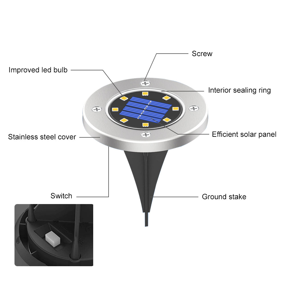 12 pack Solar Light Outdoor 8 LED Waterproof Sidewalk Disk Lights Solar Powered Landscape Lighting