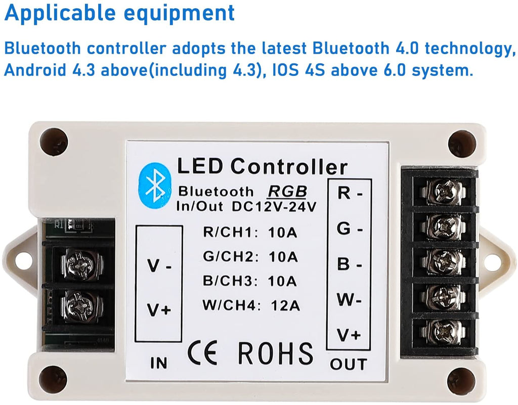 Programmable Bluetooth Led Controller Bluetooth RGB/RGBW LED Strip Controller – DC12V-24V | Smartphone APP C