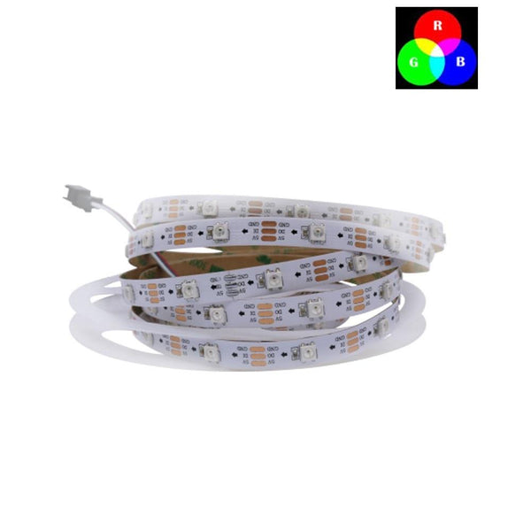 DC 5V SK6812 Individually Addressable LED Strip Light 5050 RGB 16.4 Feet (500cm) 30LED/Meter LED Pixel Flexible Tape White PCB