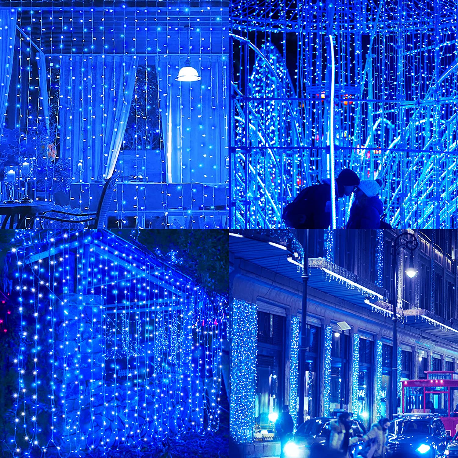 2PCS Pack of Curtain String Lights, 300 LED 9.8ft x 9.8ft 8 Lighting Modes Fairy Lights IP44 Certificated Plug in, Waterproof Lights for Christmas Party Wedding Outdoor Indoor Wall Deco