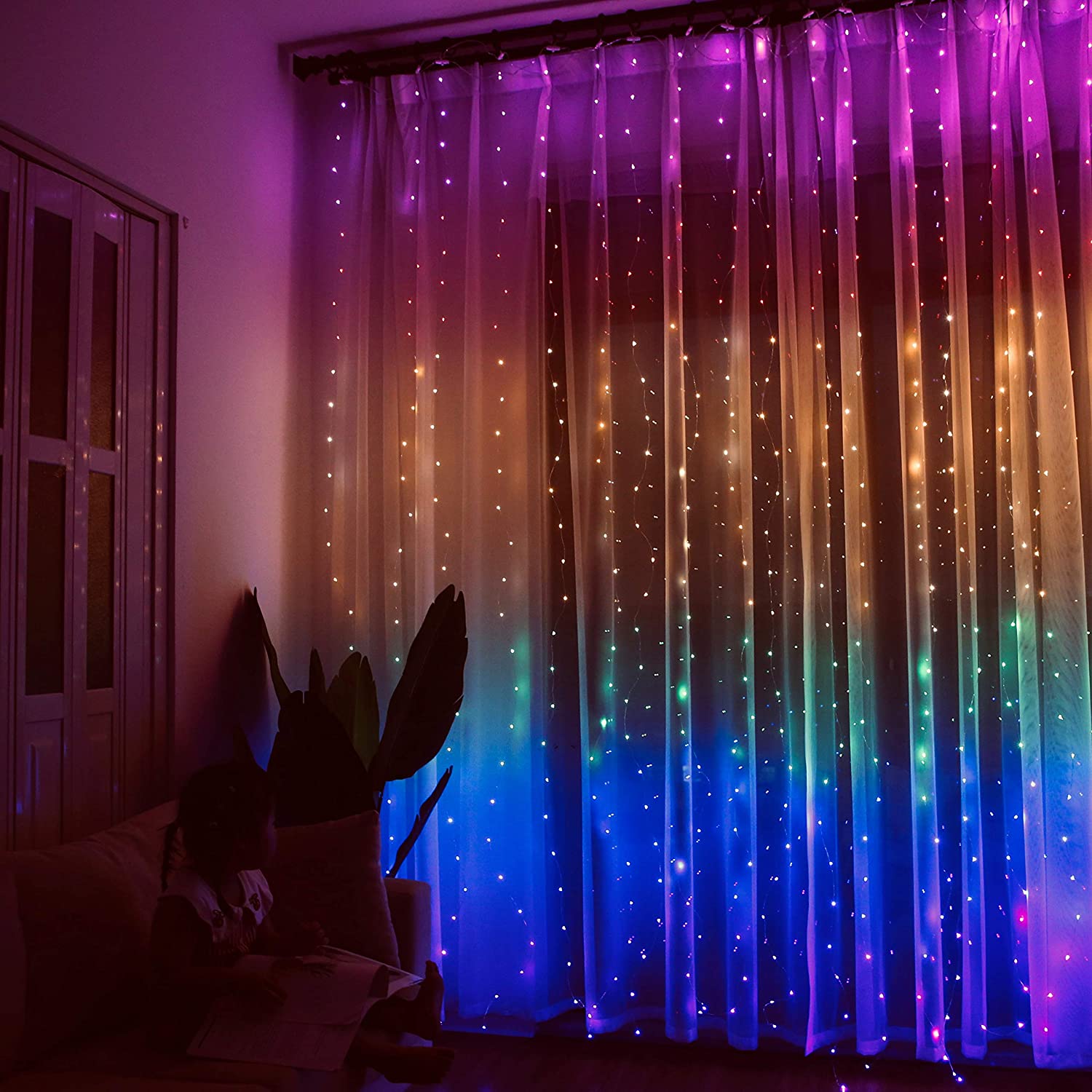 300 LED Curtain Lights 9.8FT by 9.8FT, 8 Lighting Modes Multi-color Window Curtain String Lights with Remote USB Powered, Home Party Christmas Bedroom Indoor Outdoor Decor