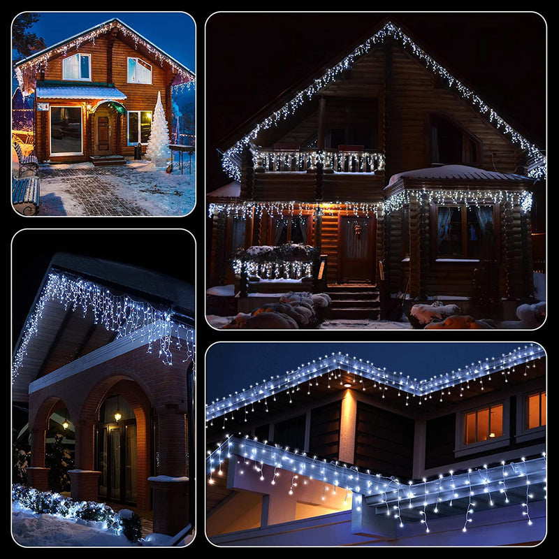 2PCS Pack of Christmas Icicle Lights Outdoor, 400 LEDs 32.8ft 8 Modes Fairy Icicle String Lights with 75 Drops, LED Christmas Twinkle Lights for Holiday, Party, Wedding, Christmas Decorations