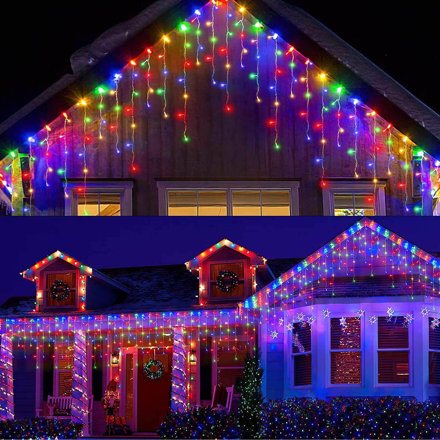 2PCS Pack of Christmas Icicle Lights Outdoor, 400 LEDs 32.8ft 8 Modes Fairy Icicle String Lights with 75 Drops, LED Christmas Twinkle Lights for Holiday, Party, Wedding, Christmas Decorations