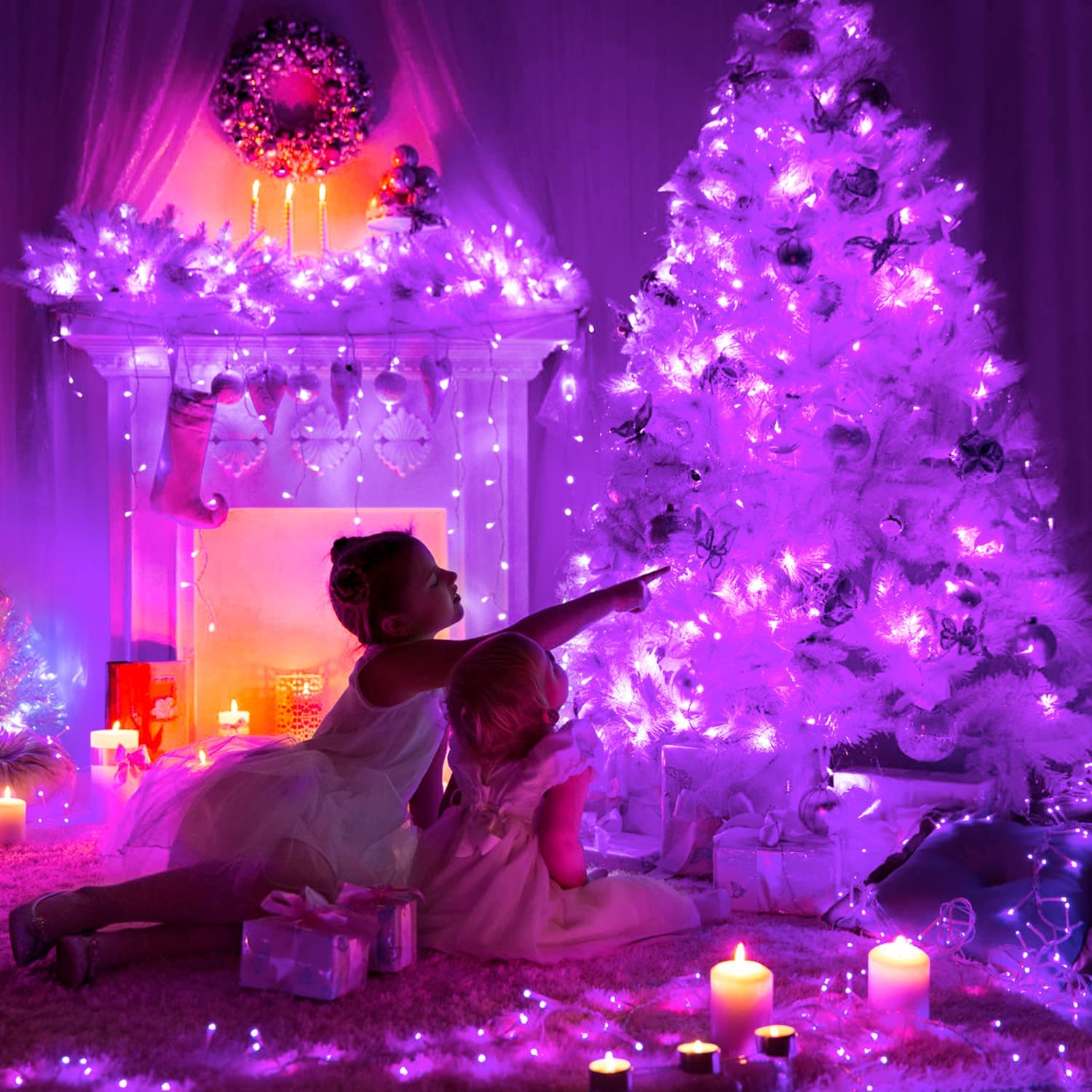 2pcs Pack of 66ft 200 LED Christmas String Lights Indoor Outdoor Waterproof Christmas Lights Clear Wire, 8 Modes Twinkle Lights Plug in for Tree Room Bedroom Wedding Christmas Decorations