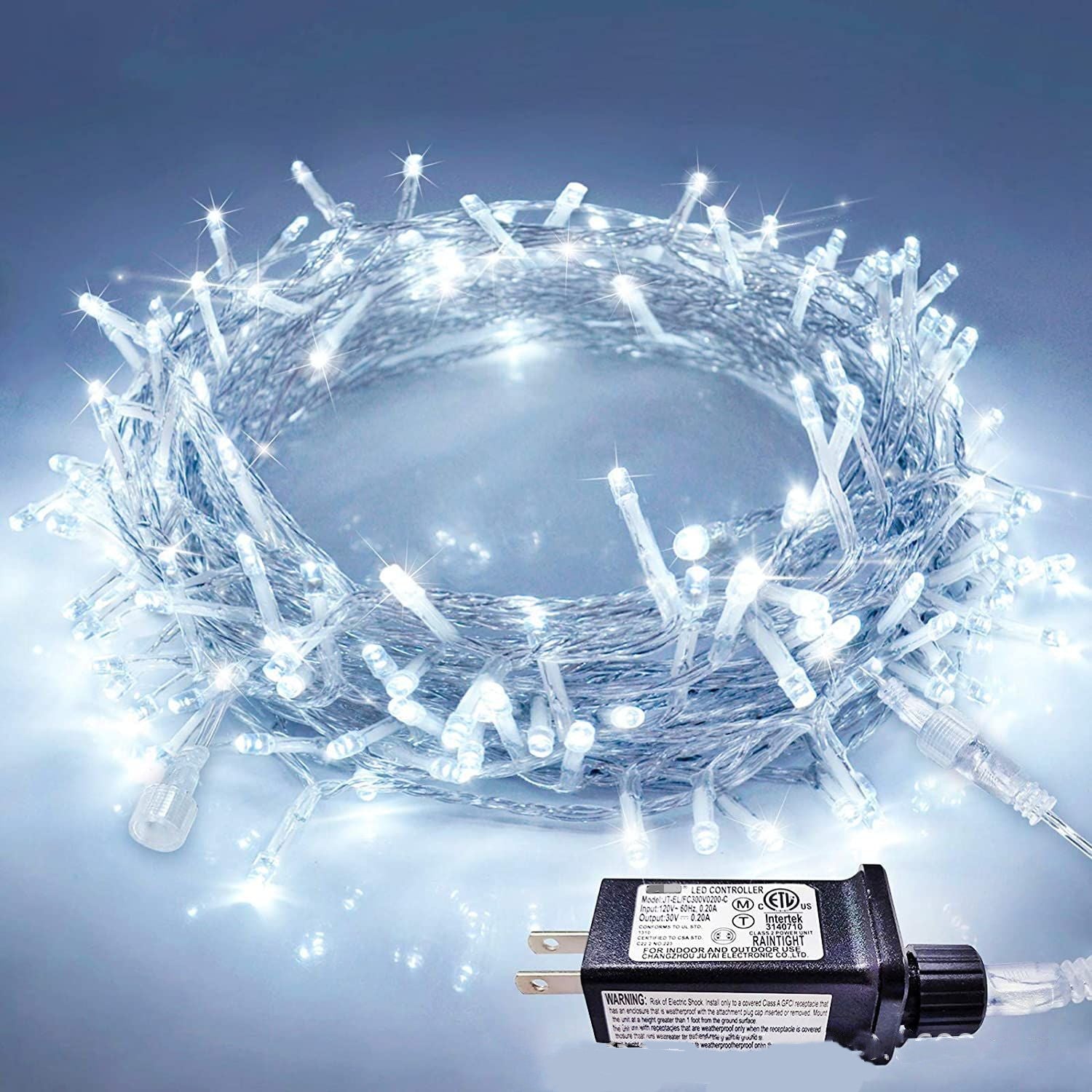 2pcs Pack of 66ft 200 LED Christmas String Lights Indoor Outdoor Waterproof Christmas Lights Clear Wire, 8 Modes Twinkle Lights Plug in for Tree Room Bedroom Wedding Christmas Decorations