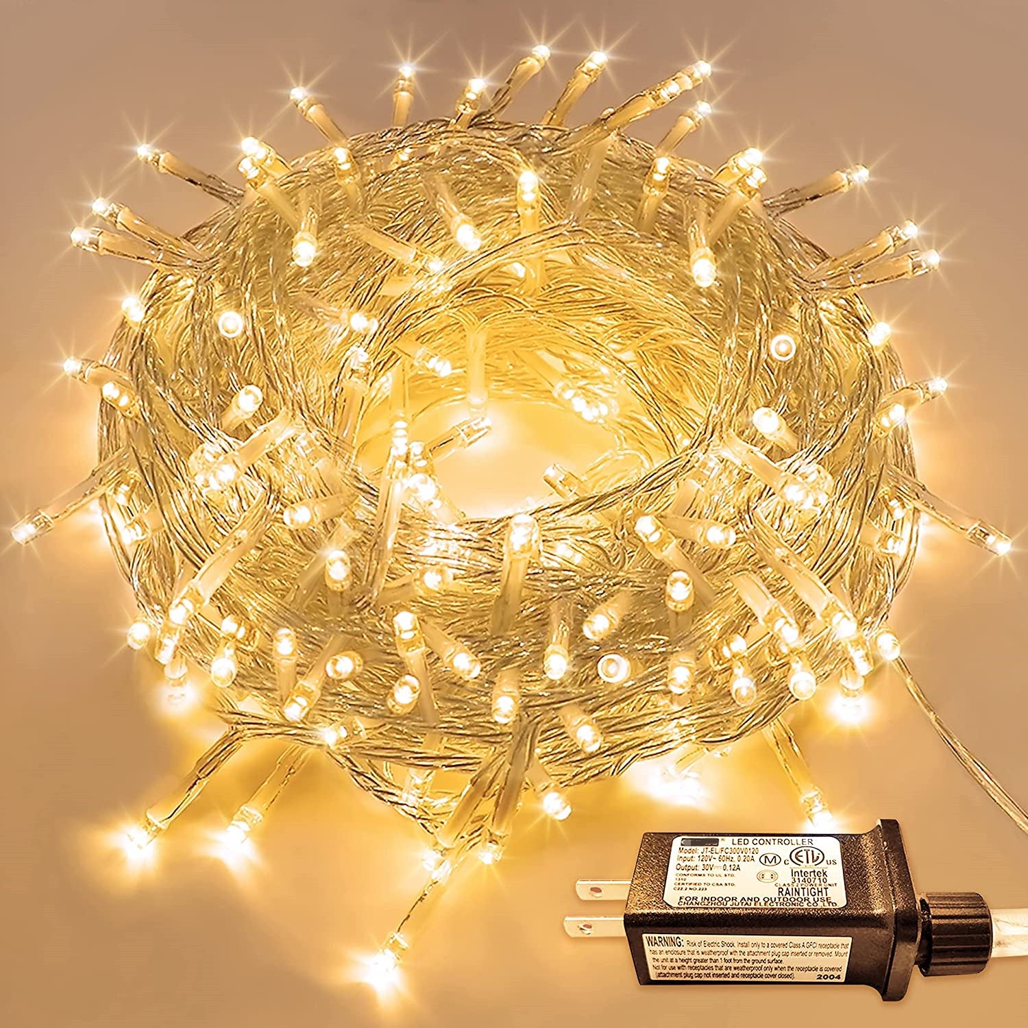 2pcs Pack of 66ft 200 LED Christmas String Lights Indoor Outdoor Waterproof Christmas Lights Clear Wire, 8 Modes Twinkle Lights Plug in for Tree Room Bedroom Wedding Christmas Decorations