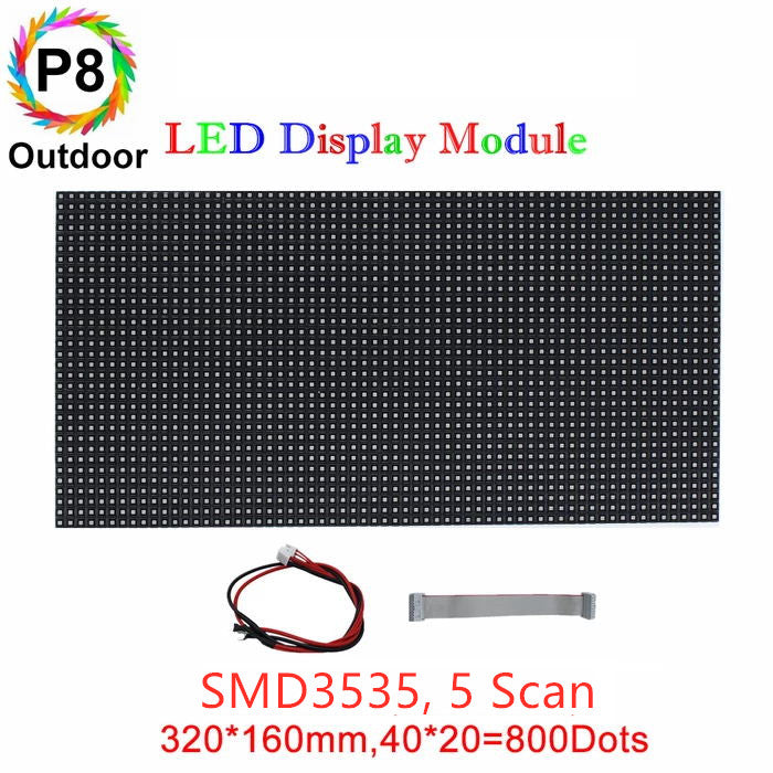 M-OD8L P8 Normal Outdoor LED Module, Full RGB 8mm Pixel Pitch LED Tile in 320*160mm with 800 dots, 5 Scan, 5000 Nits for Outdoor Display
