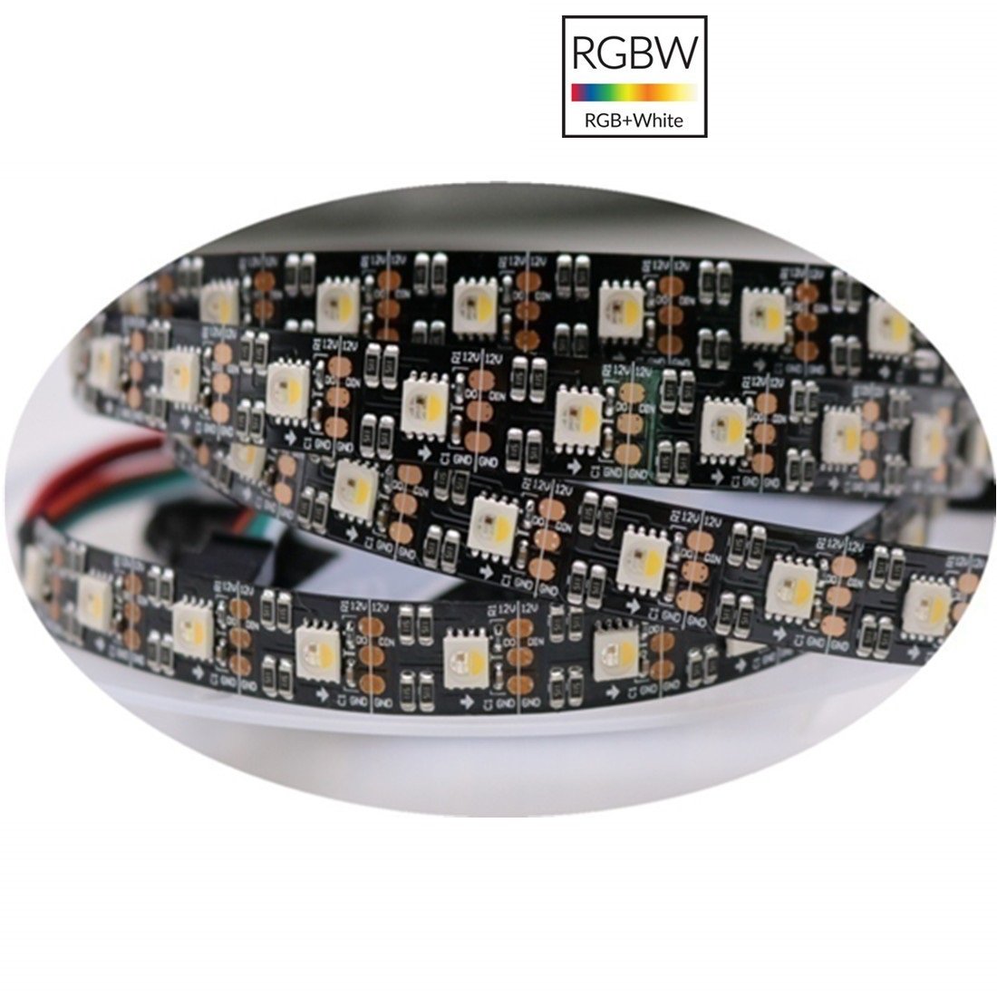 DC 12V SK6812 Individually Addressable LED Strip Light 5050 RGBW 16.4 Feet (500cm) 60LED/Meter LED Pixel Flexible Tape Black PCB
