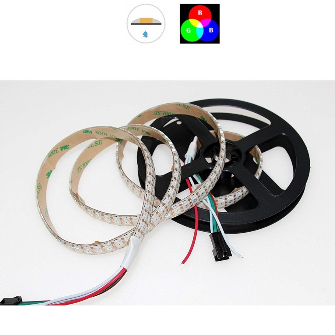 DC 5V SK6812 Individually Addressable LED Strip Light 5050 RGB 6.6 Feet (200cm) 144LED/Meter LED Pixel Flexible Tape White PCB