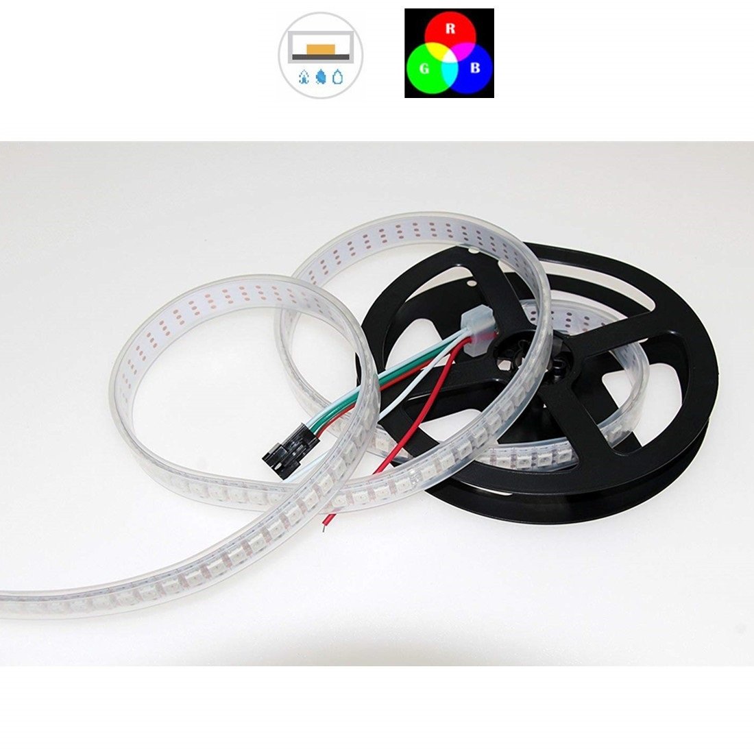 DC 5V SK6812 Individually Addressable LED Strip Light 5050 RGB 6.6 Feet (200cm) 144LED/Meter LED Pixel Flexible Tape White PCB