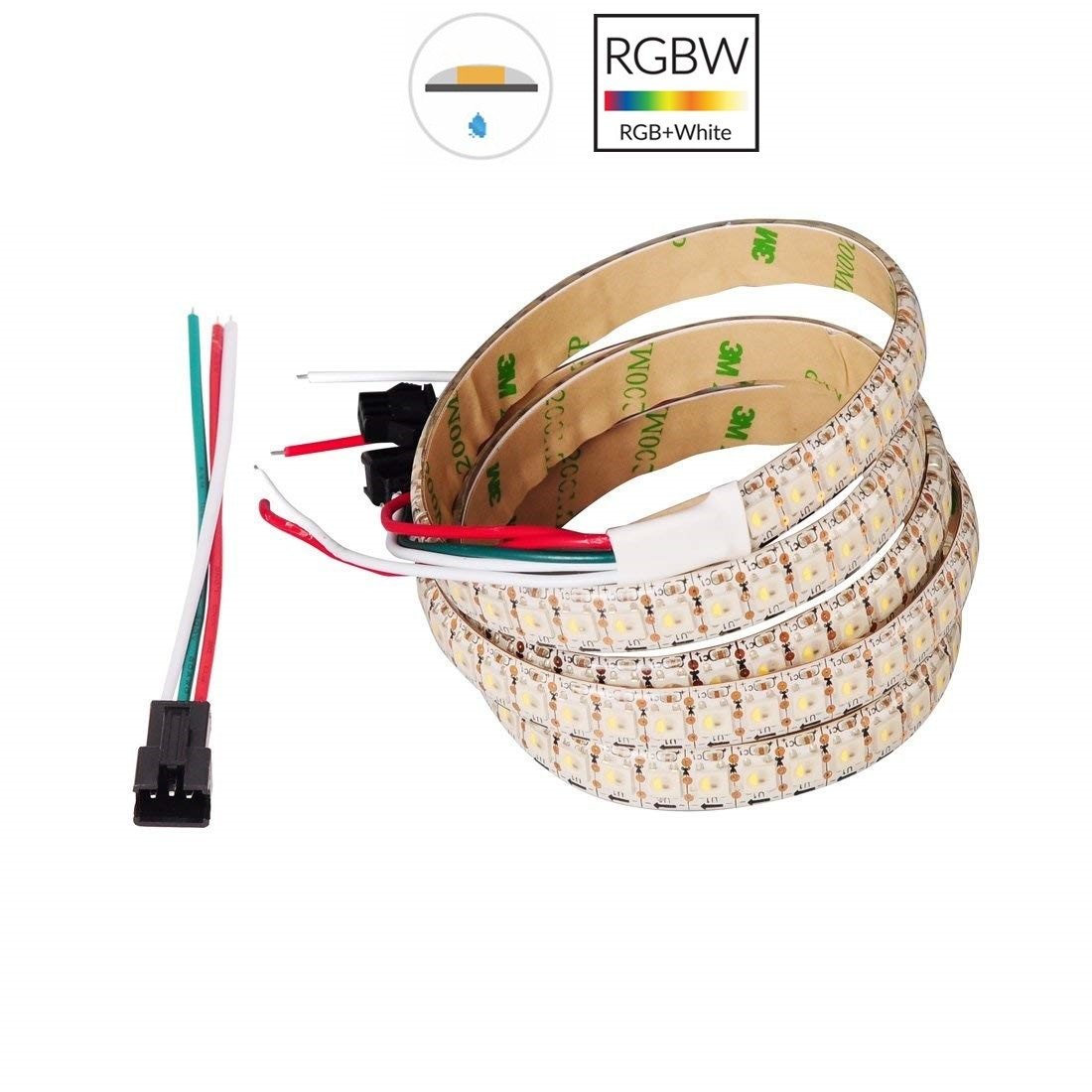DC 5V SK6812 Individually Addressable LED Strip Light 5050 RGBW 6.6 Feet (200cm) 144LED/Meter LED Pixel Flexible Tape White PCB
