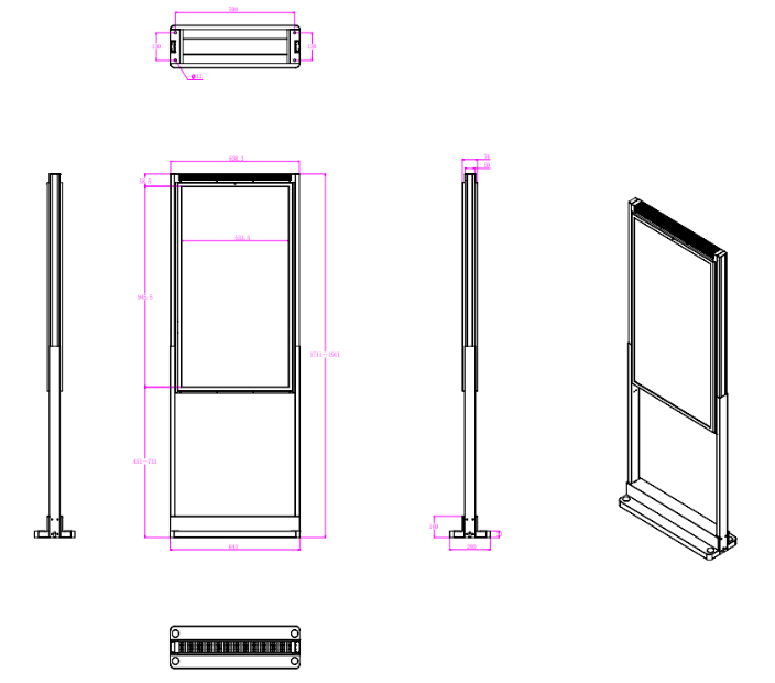 43 " High Brightness LCD Display for Store Window Free Standing Double-sided Sun Readable LCD Digital Signage with 700cd/m² + 2,500cd/m² Brightness , 2K Resolution