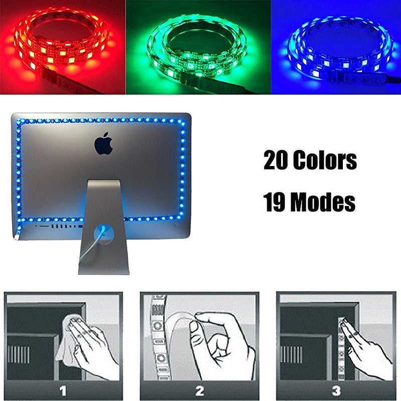 S-Shape Bias Lighting for HDTV -3.3ft/1M and 6.6ft/2M RGB LED Backlight Strip 12V Powered Bendable Strip Kit for Flat Screen TV LCD, Desktop Monitors. No Need to Cut.