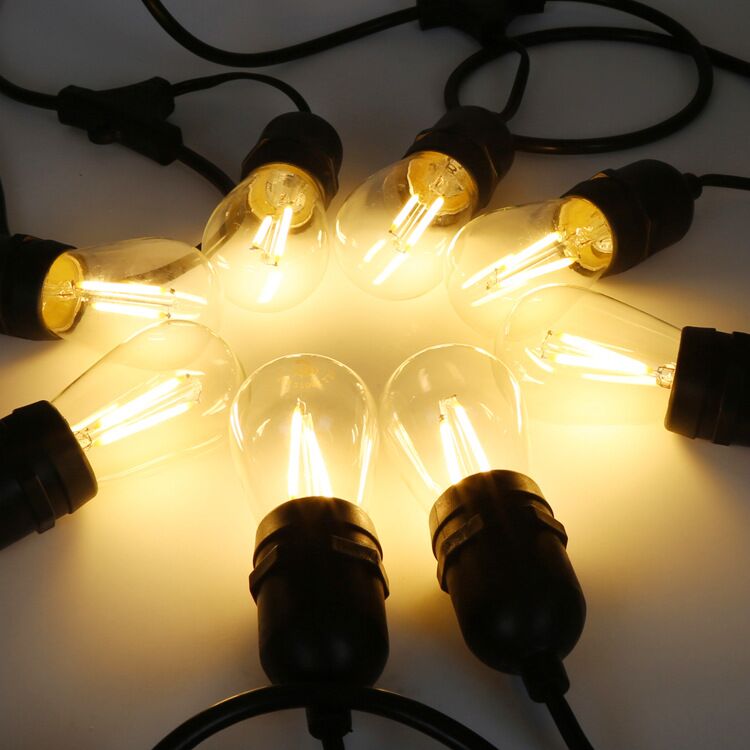 1Pack - Dimmable Waterproof LED Outdoor String Lights - Hanging, 2W Edison Bulbs - 48Ft Commercial Lights for Decor for Patio, Backyard, Garden, S14 Black - Warm White