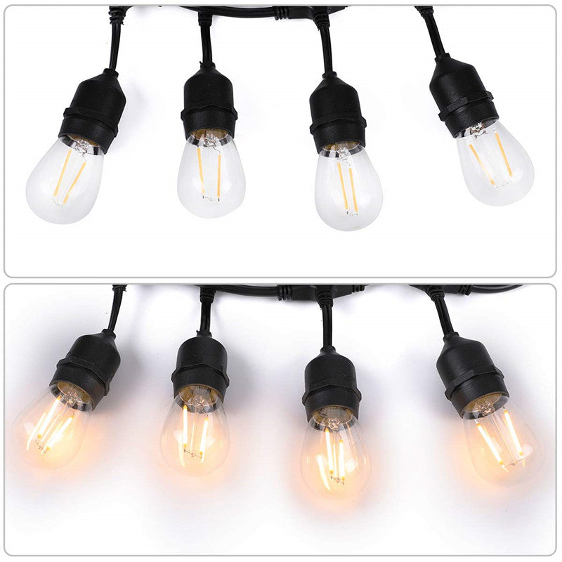 1Pack - Dimmable Waterproof LED Outdoor String Lights - Hanging, 2W Edison Bulbs - 48Ft Commercial Lights for Decor for Patio, Backyard, Garden, S14 Black - Warm White