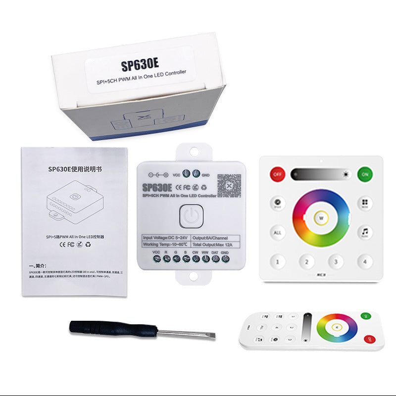 SP630E All-in-One SPI + 5CH PWW LED Controller Bluetooth Music Controller for LED Strips and LED Lights iOS/Android App Control