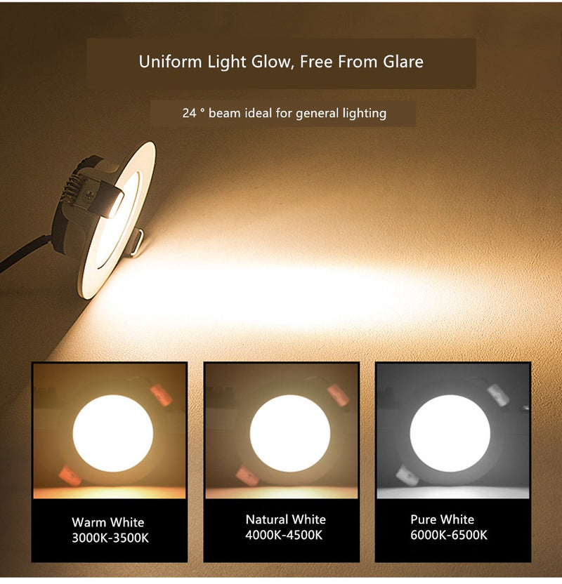 1inch Thick Low Profile LED Downlight 3W 2'' CRI80 Anti-glare Diffuser Ceiling Light
