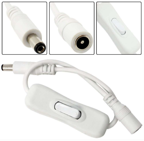 5 Pack of Male to Female DC Power Inline Cable with On Off Switch Jack Connector 5.5x2.1mm for Led Strip Light, CCTV Camera, No Need Soldering