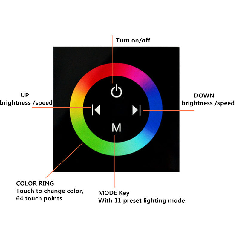 12V-24V DC TM08 Wall Panel Touchable Color Ring LED Controller for RGB Color Changing LED Strips