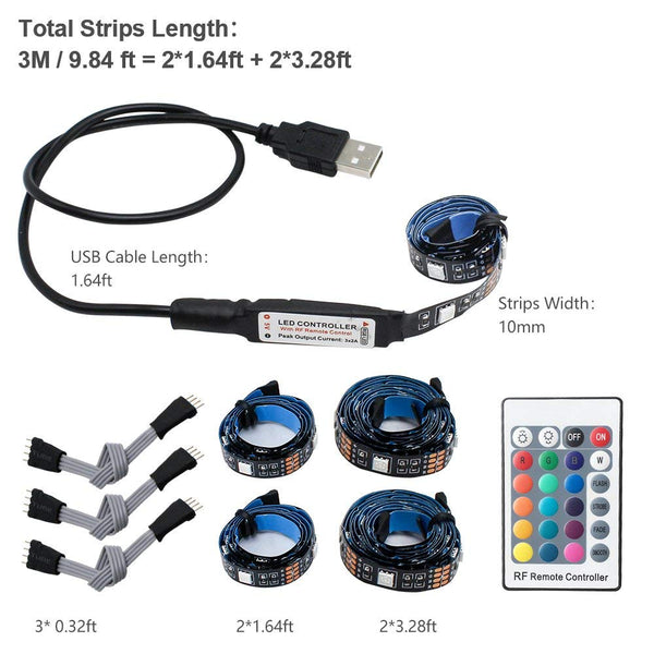 5V 3M/9.9ft LED TV Backlights USB Powered Bias Lighting Kit with RF Remote (16 Colors and 4 Dynamic Modes) for HDTV/PC Monitor/Home Theater