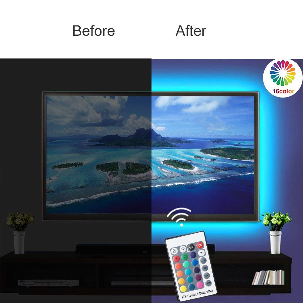5V 3M/9.9ft LED TV Backlights USB Powered Bias Lighting Kit with RF Remote (16 Colors and 4 Dynamic Modes) for HDTV/PC Monitor/Home Theater
